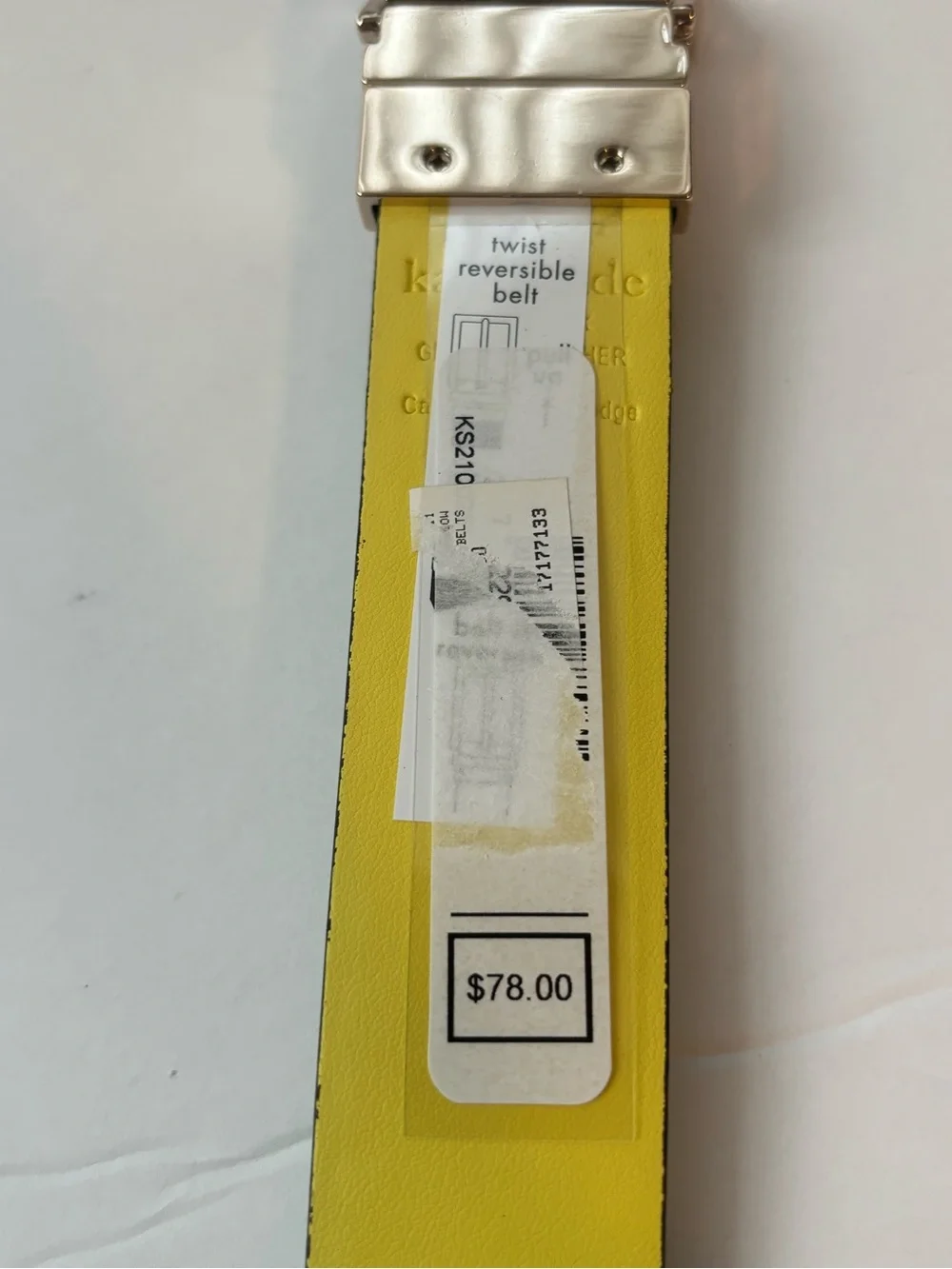 Kate Spade Women Twist Reversible Leather Belt Green Yellow Spade Buckle L & XL